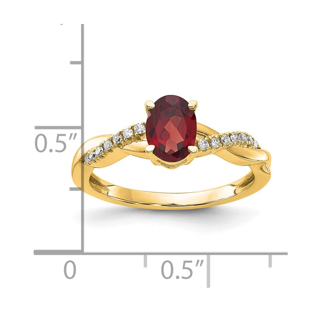 10K Gelbgold Oval Granat und Diamant Ring