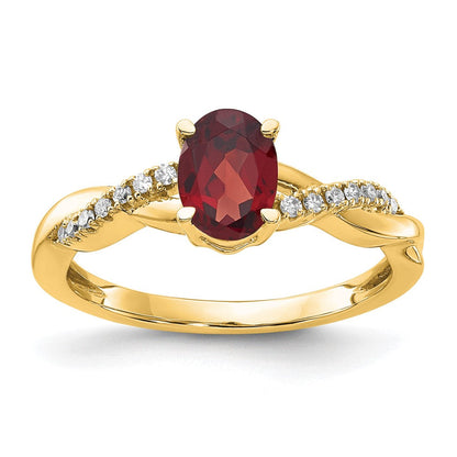 10K Gelbgold Oval Granat und Diamant Ring
