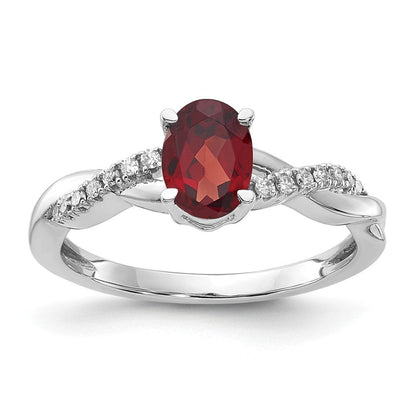 14K Weißgold 7x5 Oval January/garnet und Diamant Größe 7 Ring