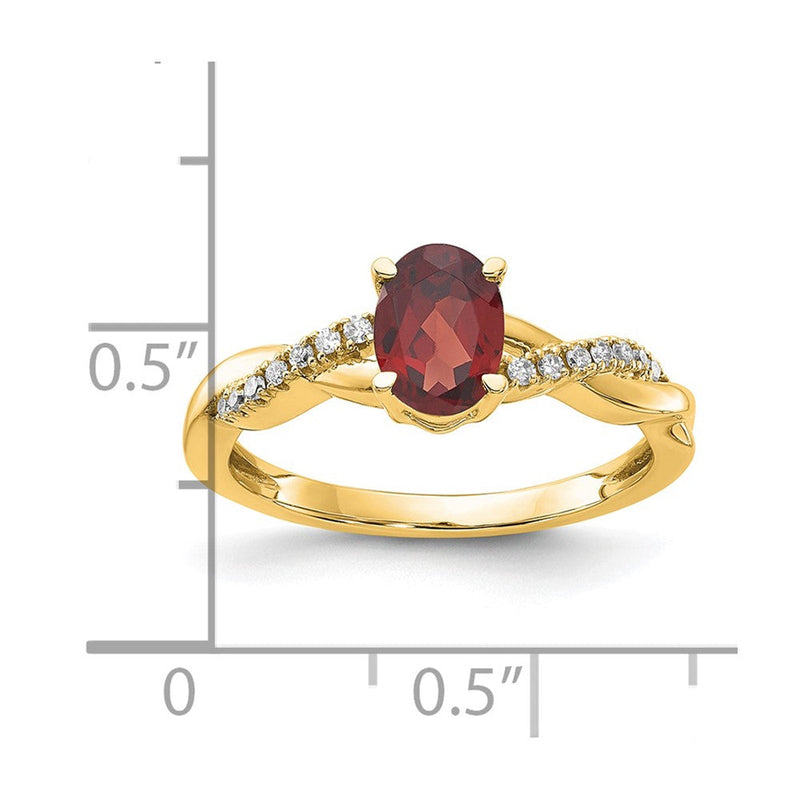 14K Gelbgold 7x5 Oval January/garnet und Diamant Größe 7 Ring