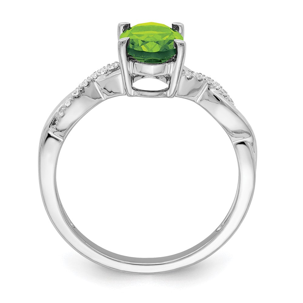 14K Weißgold Ring mit ovalem Peridot und echten Diamanten