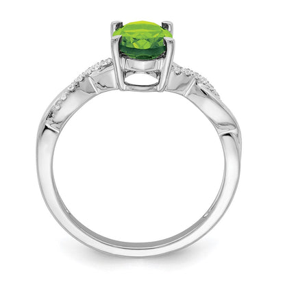 14K Weißgold Ring mit ovalem Peridot und echten Diamanten