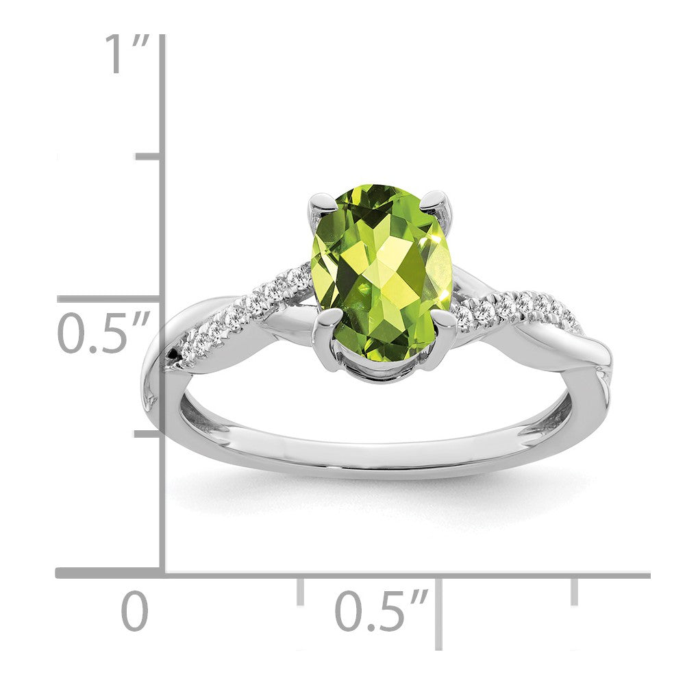 14K Weißgold Ring mit ovalem Peridot und echten Diamanten
