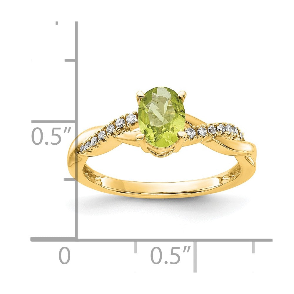 10K Gelbgold Oval Peridot und Diamant Ring