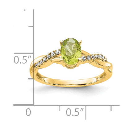 10K Gelbgold Oval Peridot und Diamant Ring