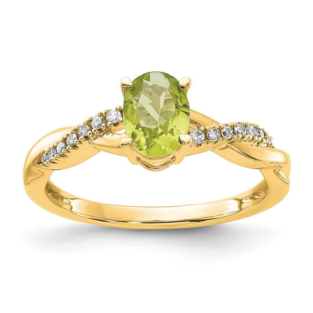 10K Gelbgold Oval Peridot und Diamant Ring