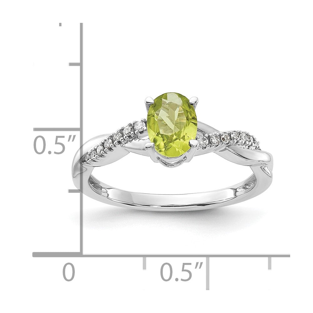 14K Weißgold 7x5 Oval August/peridot und Diamant Größe 7 Ring