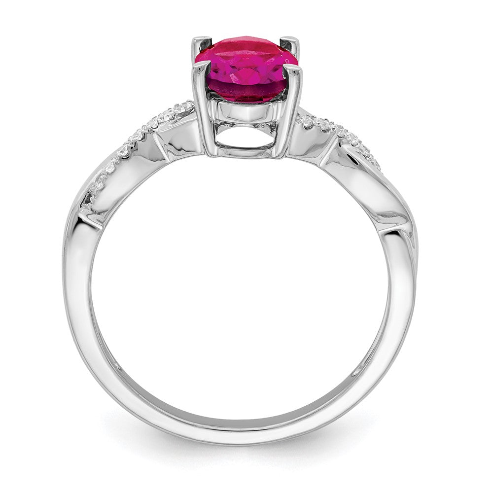 14K Weißgold Ring mit ovalem Rubin und echten Diamanten