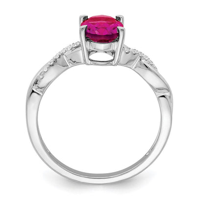 14K Weißgold Ring mit ovalem Rubin und echten Diamanten