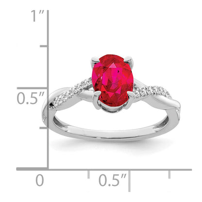 14K Weißgold Ring mit ovalem Rubin und echten Diamanten
