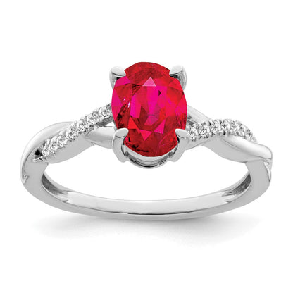 14K Weißgold Ring mit ovalem Rubin und echten Diamanten