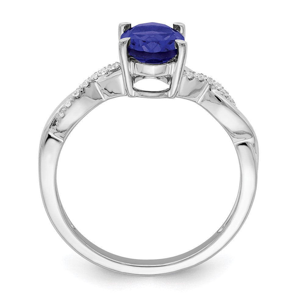 14K Weißgold Ring mit ovalem Saphir und echten Diamanten