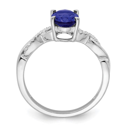 14K Weißgold Ring mit ovalem Saphir und echten Diamanten