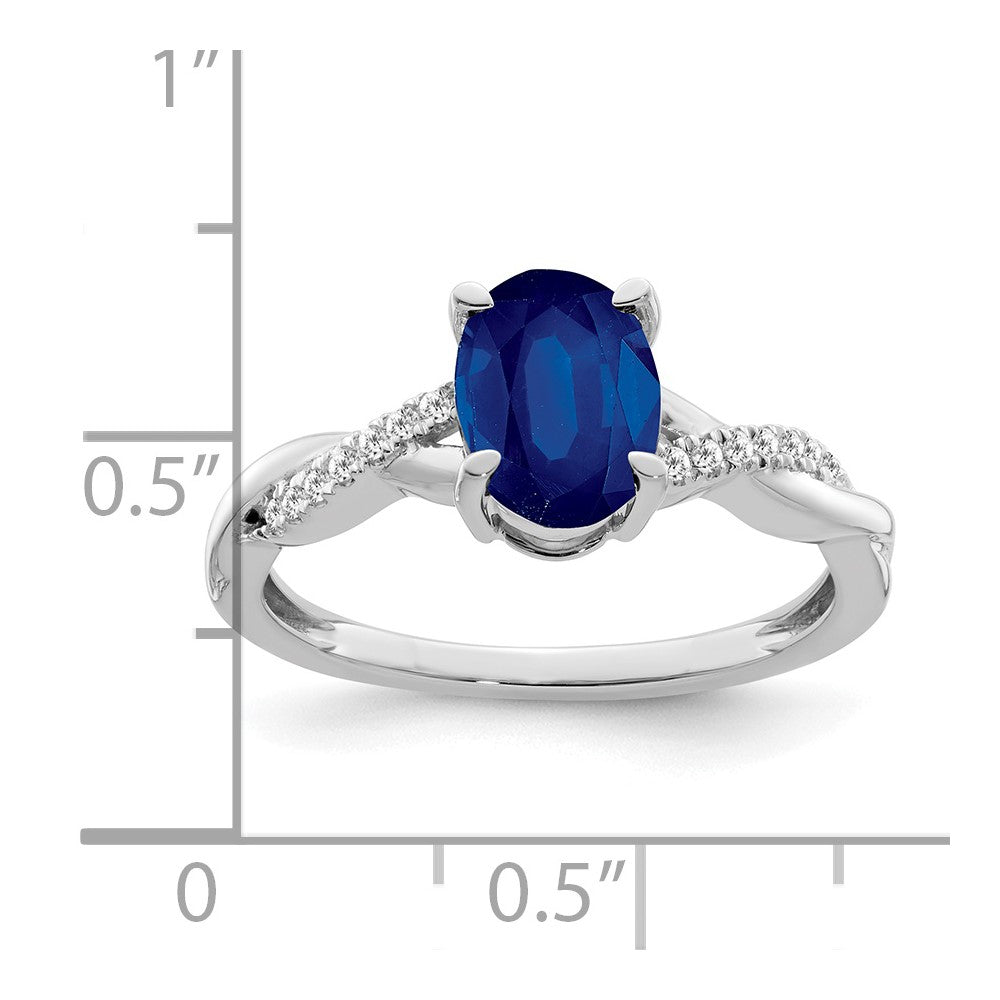 14K Weißgold Ring mit ovalem Saphir und echten Diamanten