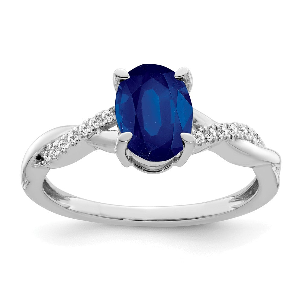 14K Weißgold Ring mit ovalem Saphir und echten Diamanten