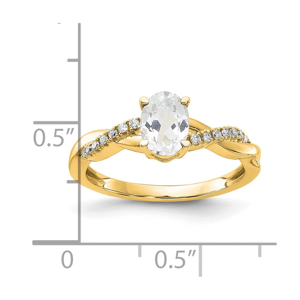 10K Gelbgold Oval Weiß Topas und Diamant Ring