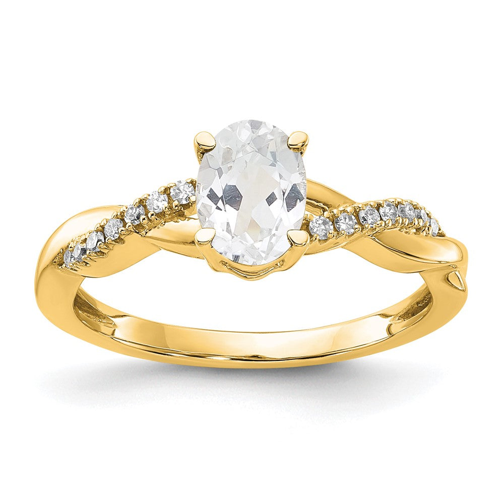 10K Gelbgold Oval Weiß Topas und Diamant Ring