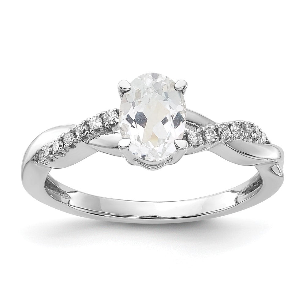 14K Weißgold 7x5 Oval April/white Topas und Diamant Größe 7 Ring