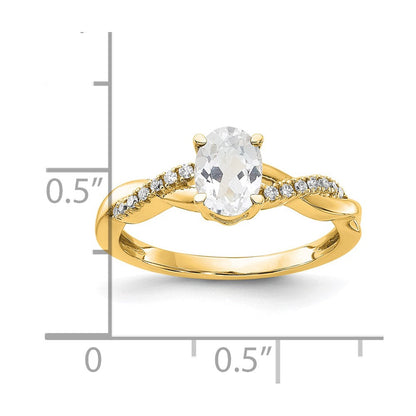 14K Gelbgold 7x5 Oval April/ Topas und Diamant Größe 7 Ring