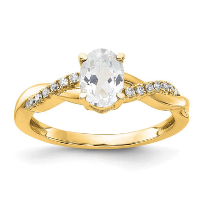 14K Gelbgold 7x5 Oval April/ Topas und Diamant Größe 7 Ring
