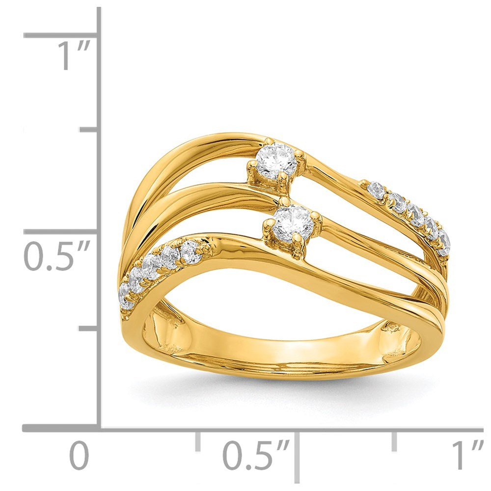 14K Gelbgold 3 Reihe Gewellt Diamant Ring