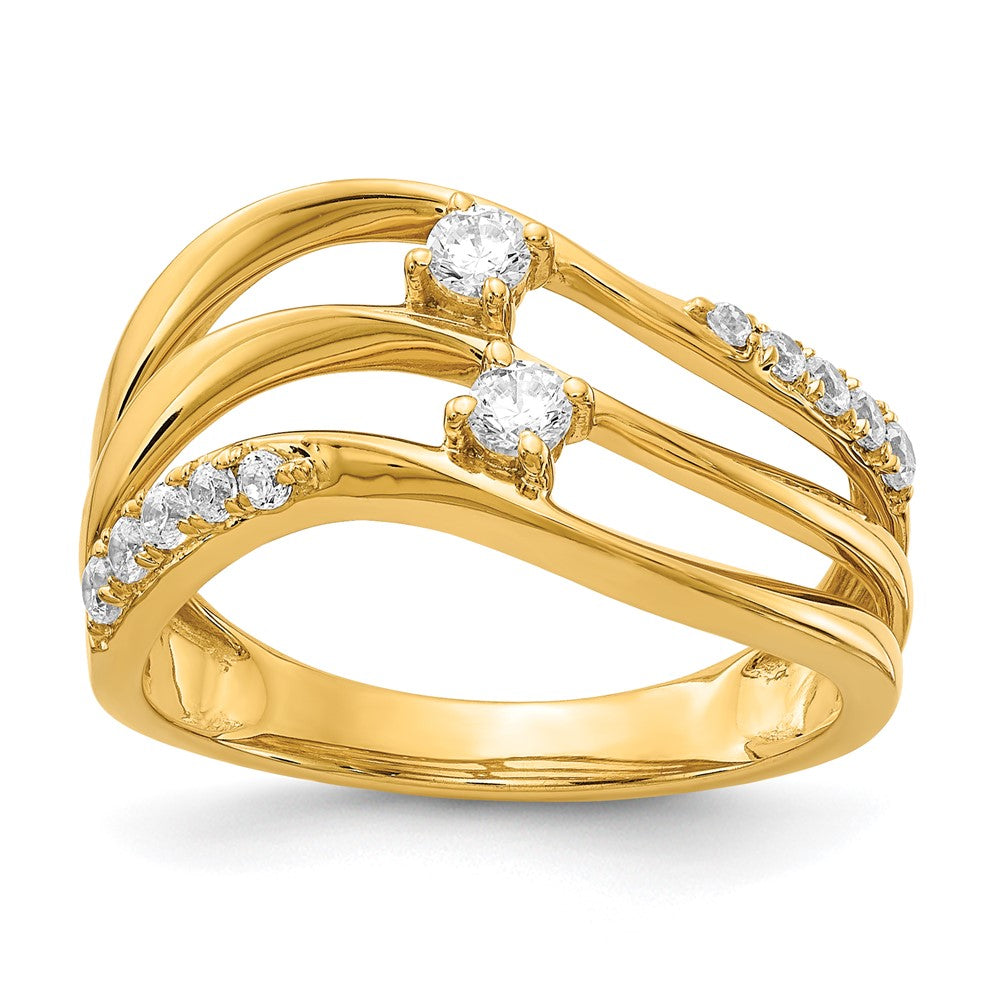14K Gelbgold Ring mit natürlichen Diamanten und dreireihigem Wellendesign, 0,318 ct Gesamtgewicht