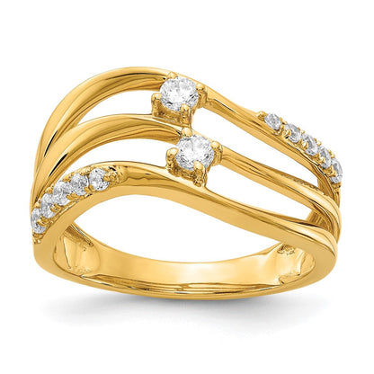 14K Gelbgold Ring mit natürlichen Diamanten und dreireihigem Wellendesign, 0,318 ct Gesamtgewicht