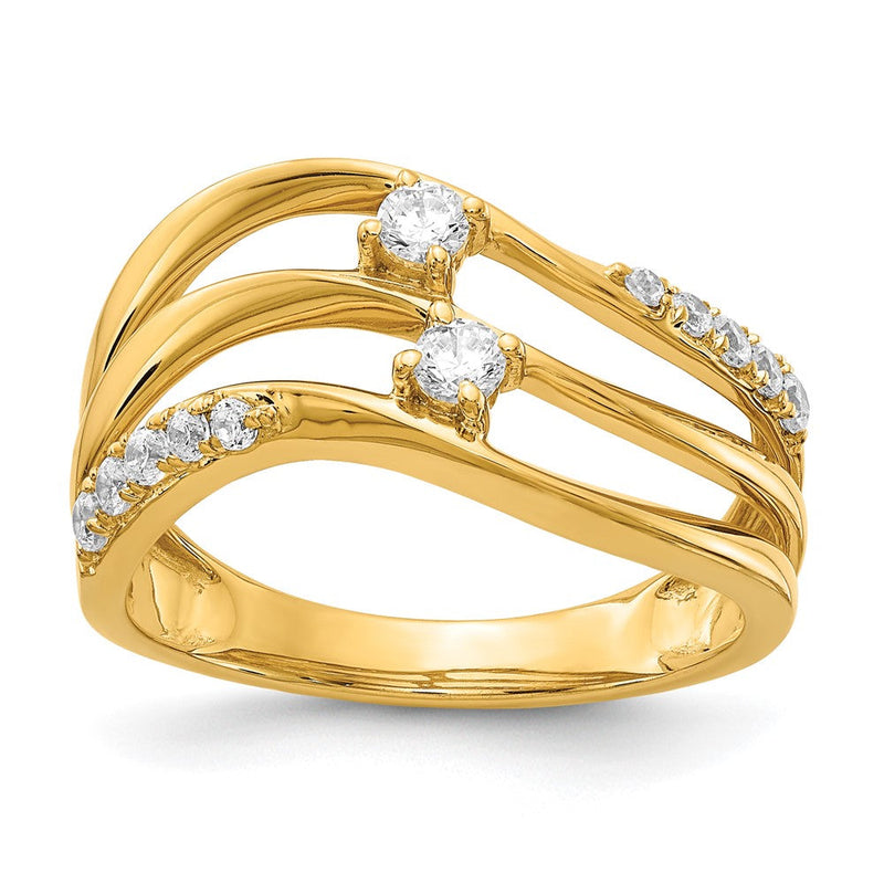 14K Gelbgold Ring mit natürlichen Diamanten und dreireihigem Wellendesign, 0,318 ct Gesamtgewicht
