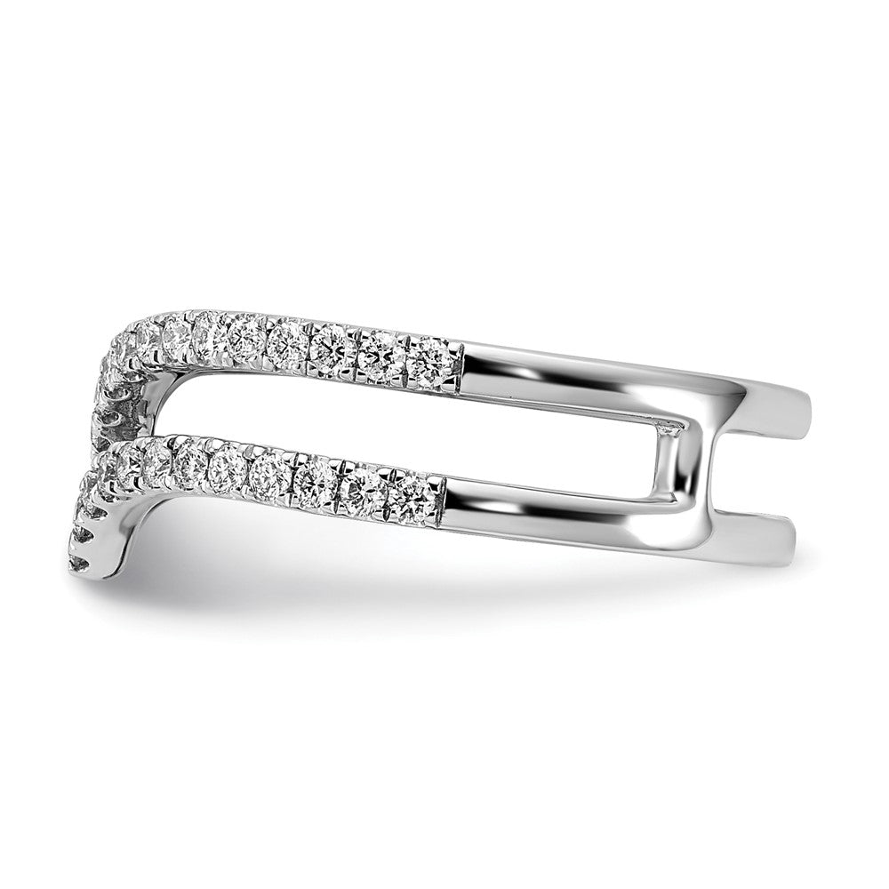 14K Weißgold Ring mit V-förmiger, 2-reihiger Diamant-Besetzung