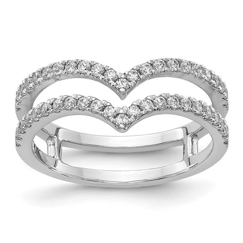 14K Weißgold Ring mit V-förmiger, 2-reihiger Diamant-Besetzung