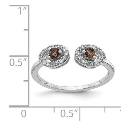 14K Weißgold Ring mit natürlichem Diamant und Rauchquarz