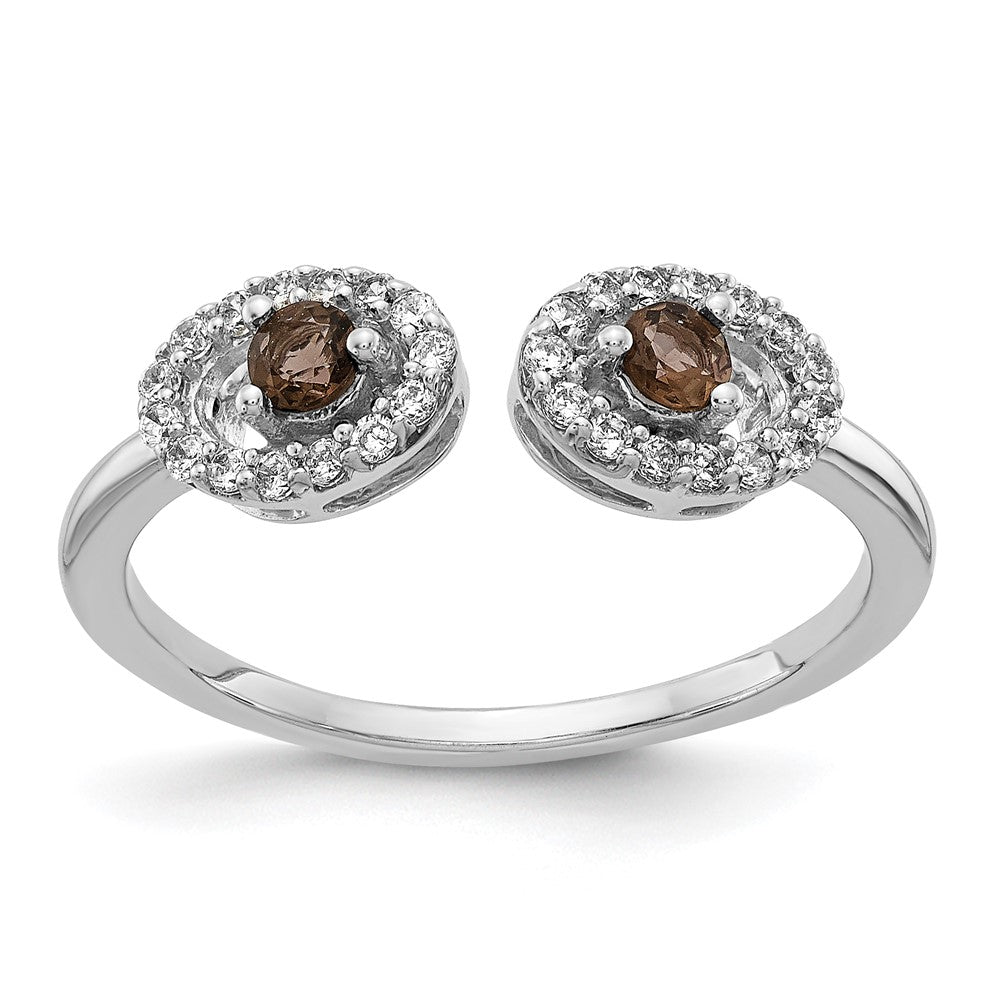 14K Weißgold Ring mit natürlichem Diamant und Rauchquarz