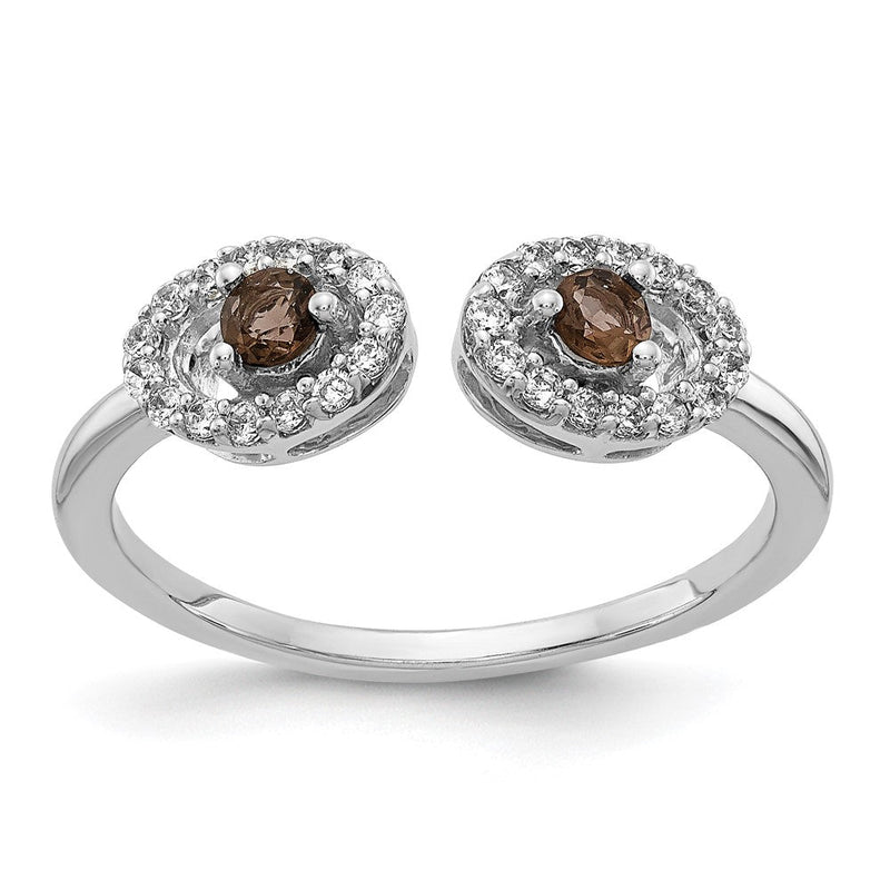14K Weißgold Ring mit natürlichem Diamant und Rauchquarz