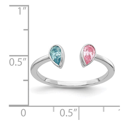 14K Weißgold Tropfen Blautopas und Rosa Turmalin Ring