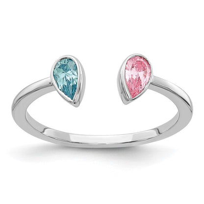 14K Weißgold Tropfen Blautopas und Rosa Turmalin Ring
