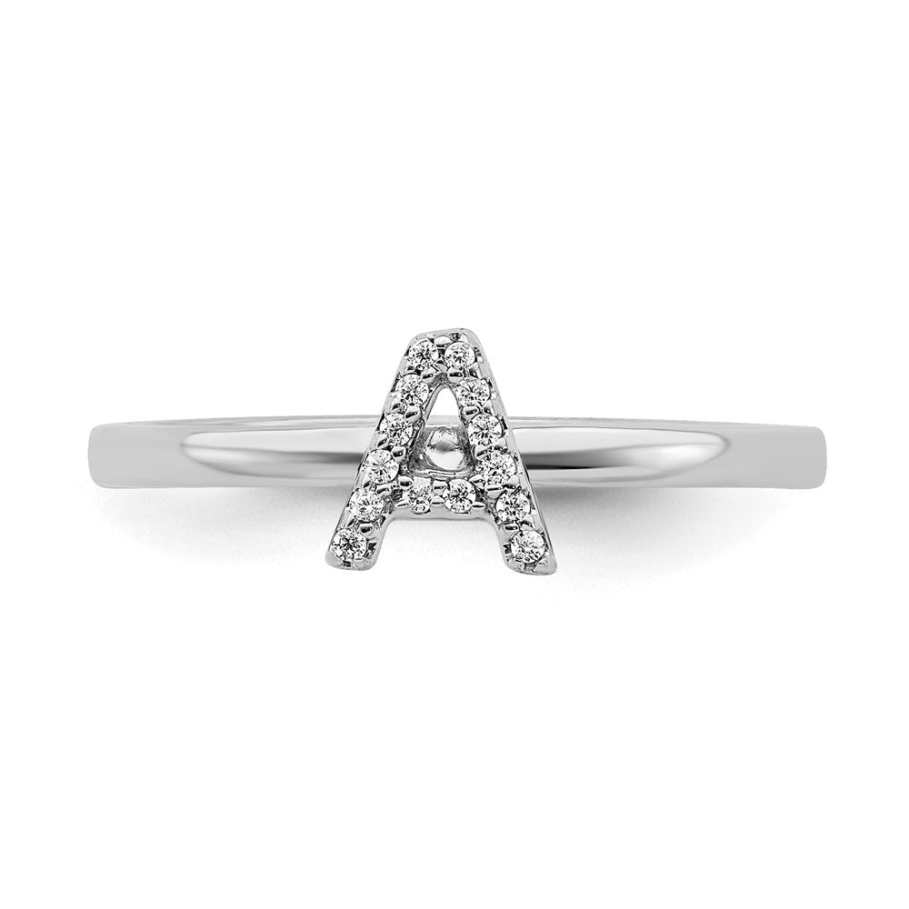 Ring aus 14K Weißgold mit natürlichen Diamanten, Initiale „A“