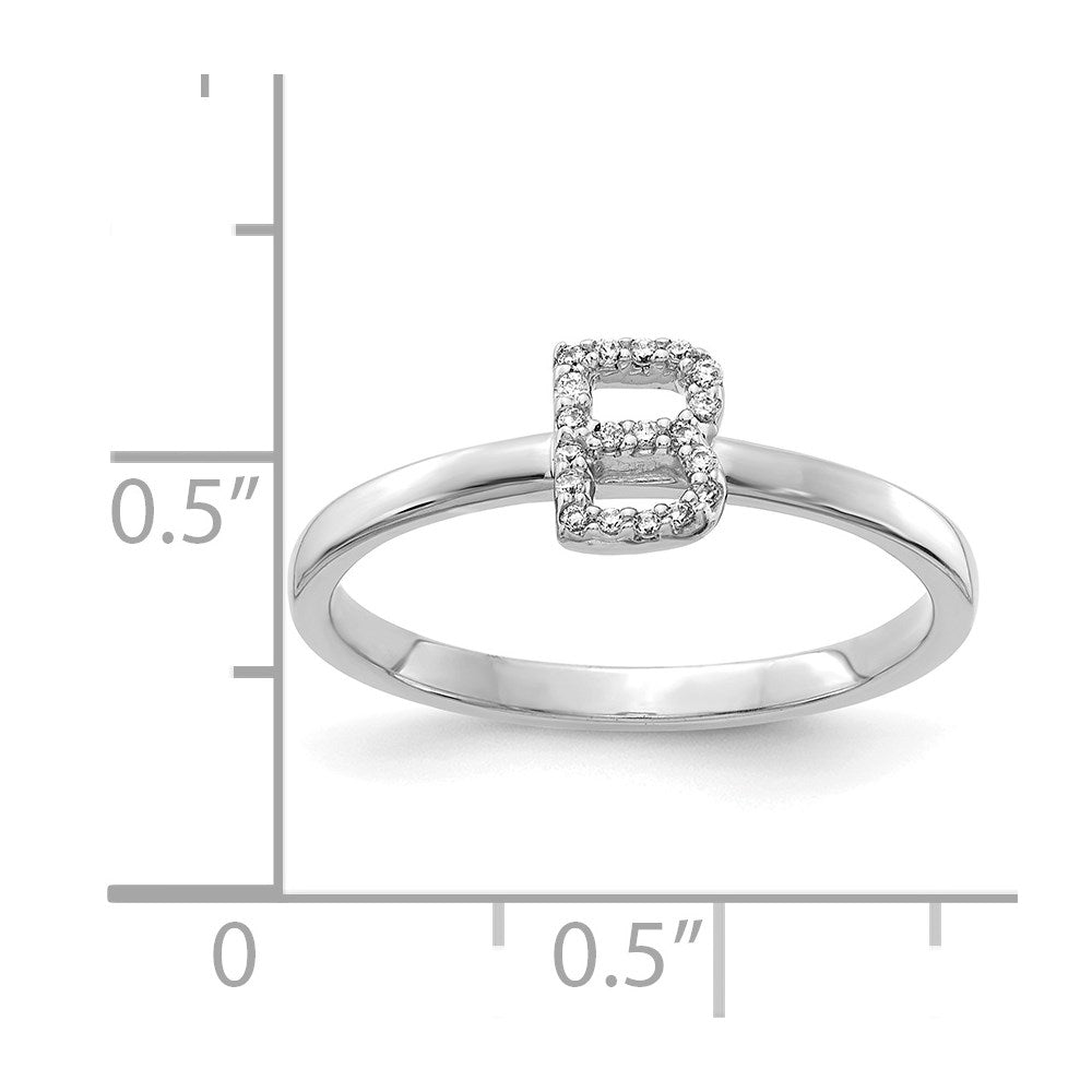 14K Weißgold Ring mit natürlichen Diamanten, Initiale „B“