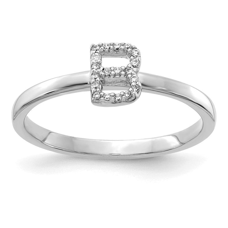 14K Weißgold Ring mit natürlichen Diamanten, Initiale „B“