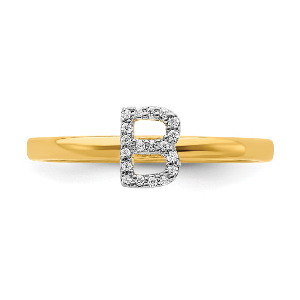 14K Gelbgold Ring mit natürlichem Diamant-Initial „B"