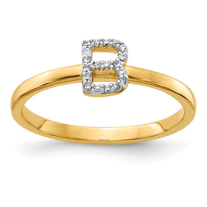 14K Gelbgold Ring mit natürlichem Diamant-Initial „B"