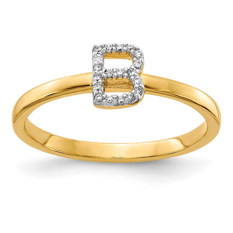 14K Gelbgold Ring mit natürlichem Diamant-Initial „B"