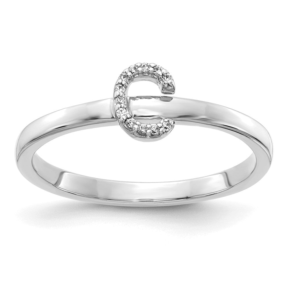 14K Weißgold Ring mit natürlichem Diamant, Buchstabe C