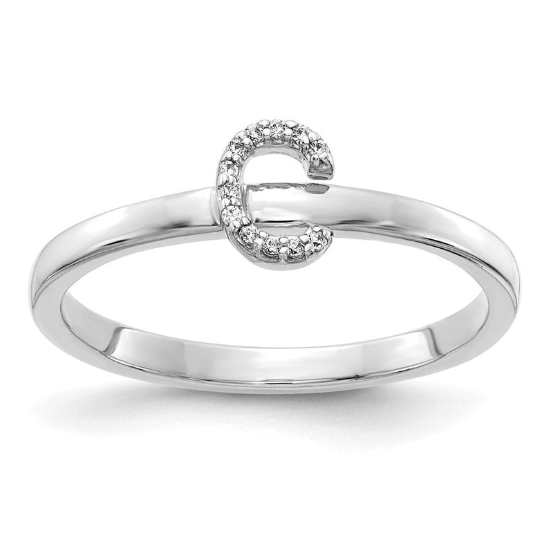 14K Weißgold Ring mit natürlichem Diamant, Buchstabe C