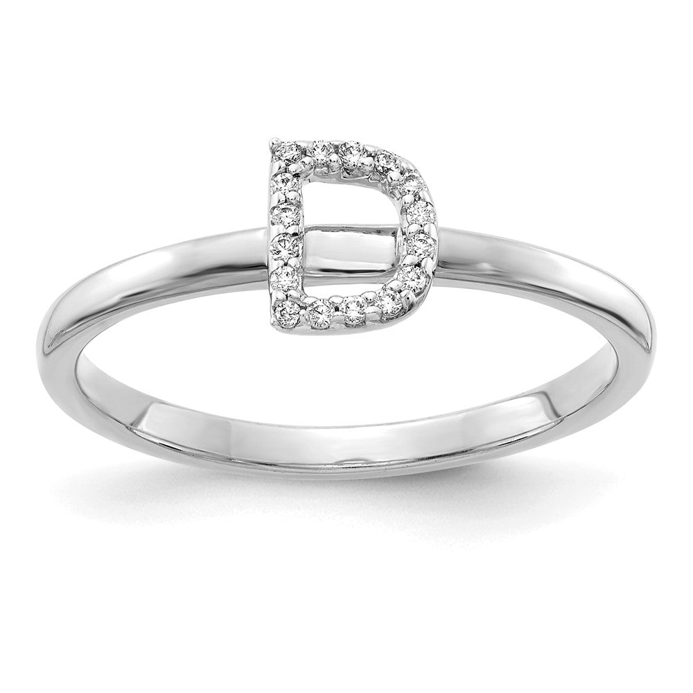14K Weißgold Ring mit natürlichen Diamanten, Initiale „D