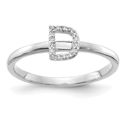 14K Weißgold Ring mit natürlichen Diamanten, Initiale „D