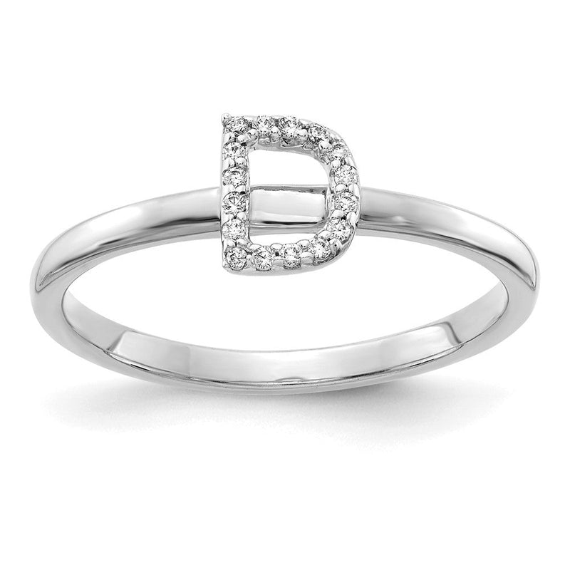 14K Weißgold Ring mit natürlichen Diamanten, Initiale „D