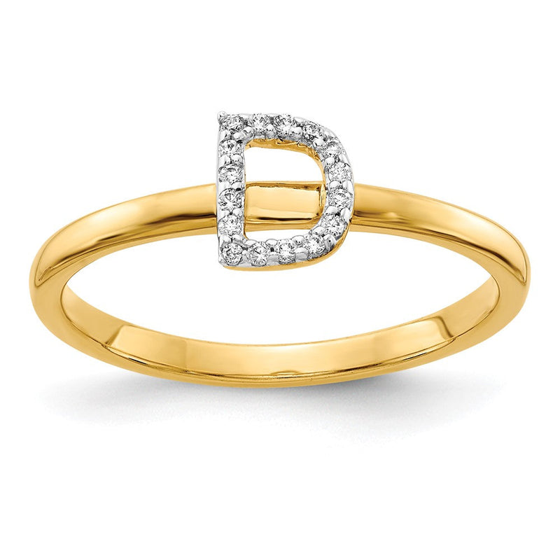 14K Gelbgold Ring mit natürlichem Diamant und Initiale „D“