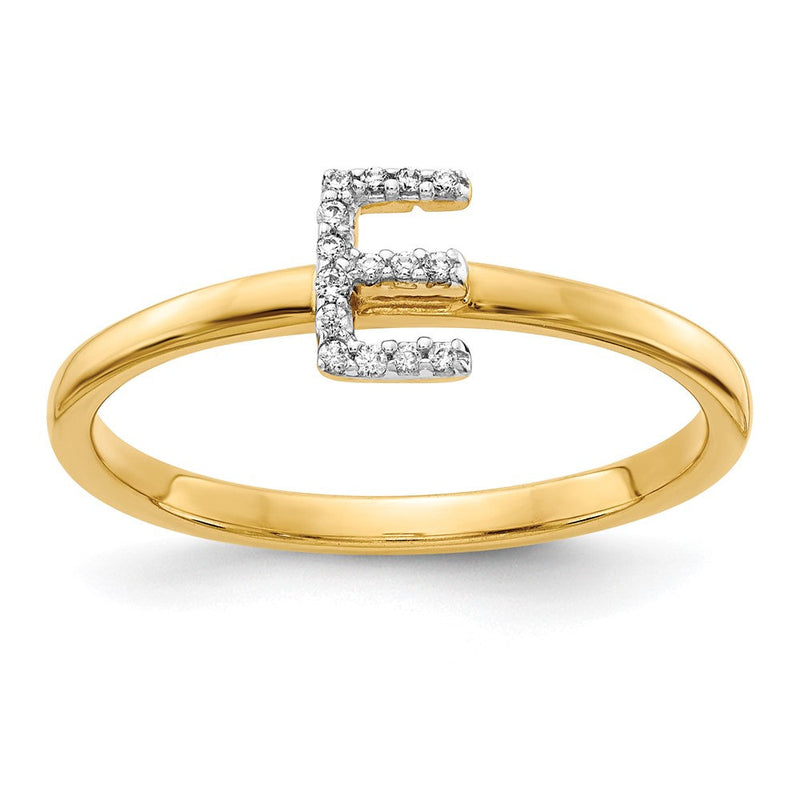 14K Gelbgold-Ring mit natürlichem Diamant, Initiale „E“