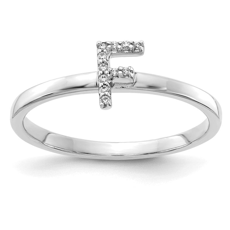 14K Weißgold Ring mit natürlichen Diamanten, Initiale F