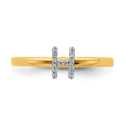 14K Gelbgold Ring mit natürlichem Diamant – Initial „H“